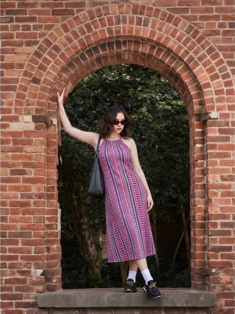 Joe Boxer Women’s M Geometric Tribal Print Halter Dress Pink Purple Sundress Y2K